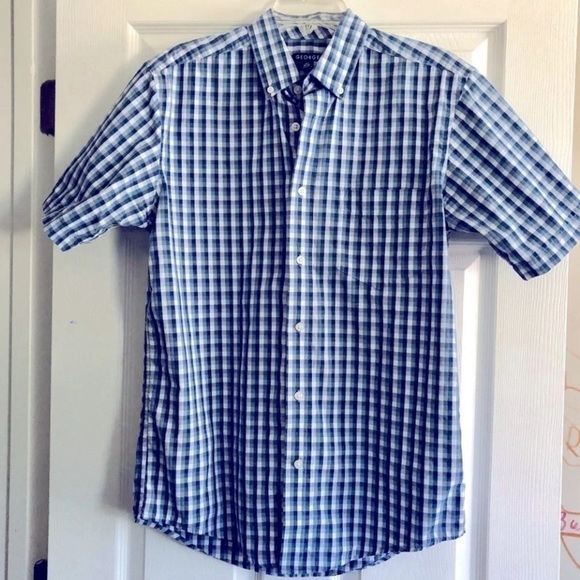 George Short Sleeve‎ Blue Check Button Down Mens Small Casual Cotton Blend - Picture 1 of 5